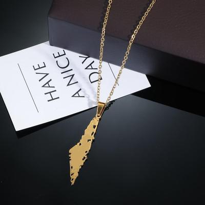 Collier Carte en Acier Titane Inoxydable: Conception transfrontalière de la Palestine, d'Israël, de l'Irak, de la Syrie
