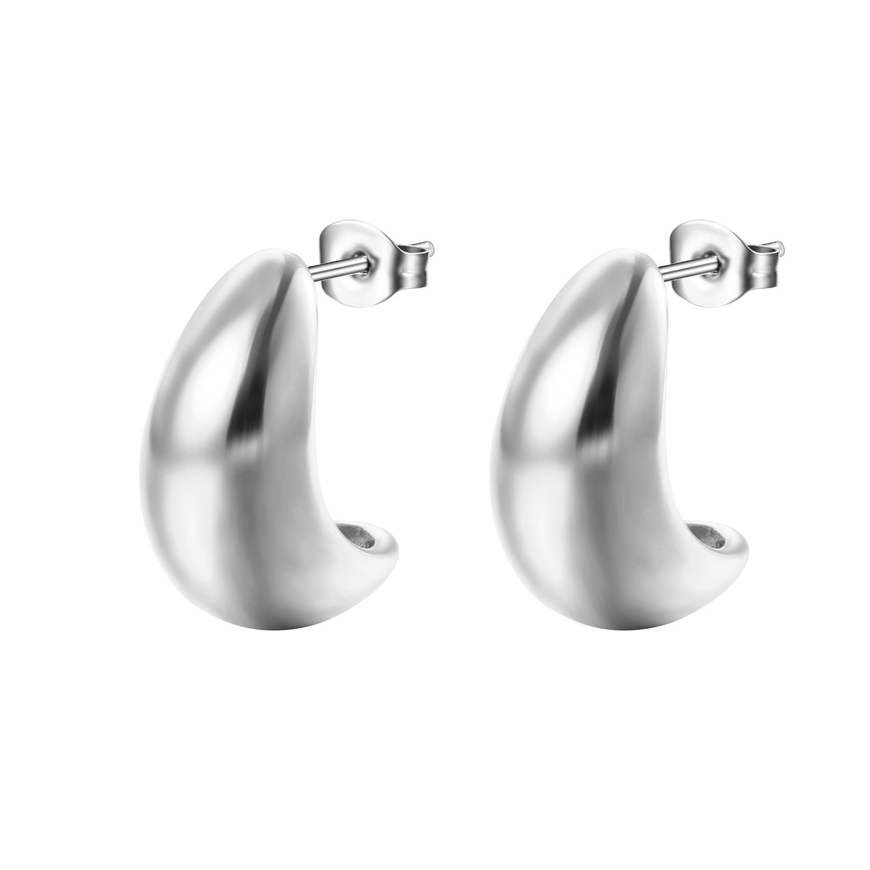 

European and American retro stainless steel earrings light luxury high-end titanium steel earrings gold semi-round hollow ear jewelry