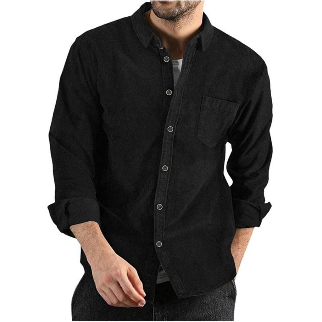 Men's Casual Loose And Fashionable Lapel Solid Color Sporty Long-sleeved Men's Button-down Corduroy Shirt Top