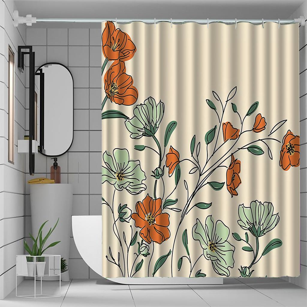 1pc Floral Shower Curtain, High-end High-end Pattern, with Hooks, for All Seasons, Bathroom Decor, Shower Curtains for Bathroom