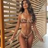 European, American, Short Apron Three-Piece Bikini Flower Print Lace-Up, Swimsuit Women'S Swimsuit