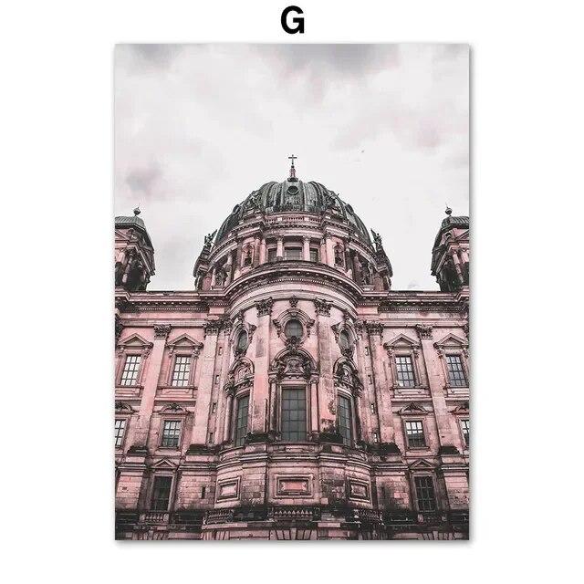 Rose Flower Pink Car Street Girl Building Wall Art Canvas Painting Nordic Posters And Prints Wall Pictures For Living Room Decor