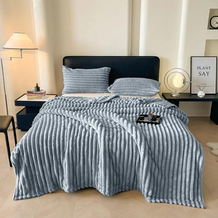 

Modern Minimalist Drawstring Imitation Rabbit Fur Velvet Blanket Four Season Universal Thicken Nap Air Condition Blanket Fluffy 70x100cm 1pcs