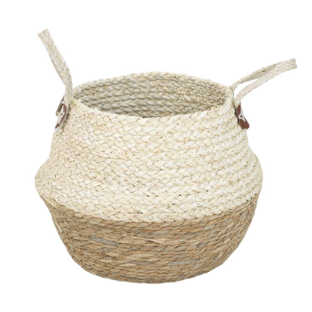Rattan Woven Flower Basket: Hand-Held Green Plant & Flower Pot, Living Room Decoration & Storage Solution.