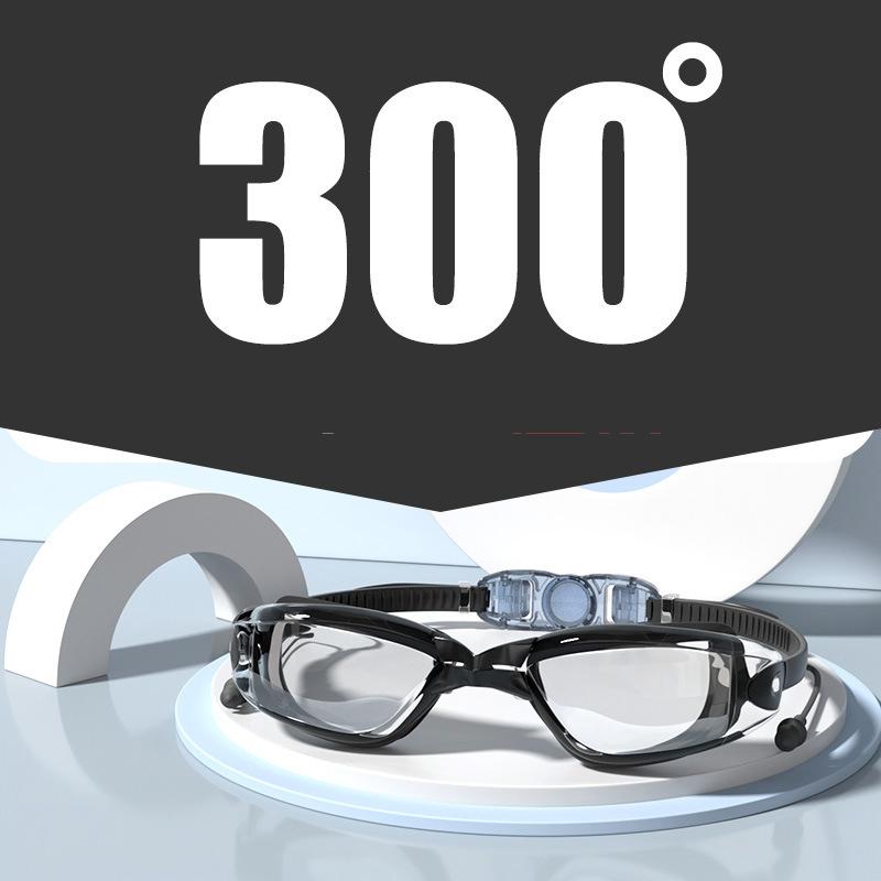 -1.5~-8.0 Adult Myopia Swimming Goggles Waterproof Anti-fog HD Transparent Electroplated Large Frame With Earplugs