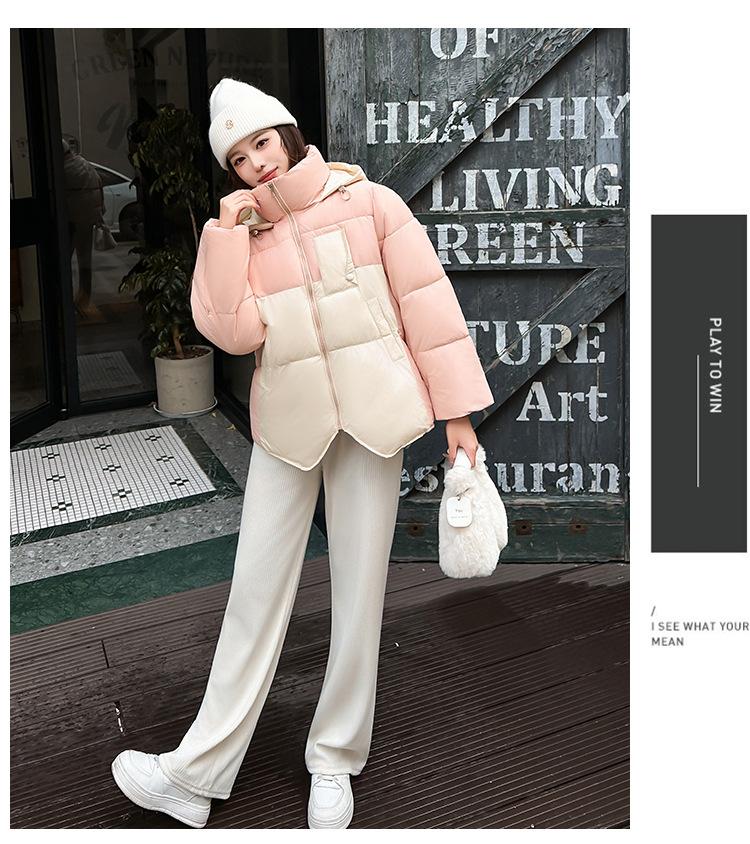 Colorblock Hooded College-style Short Cotton-padded Coat Basic Jacket