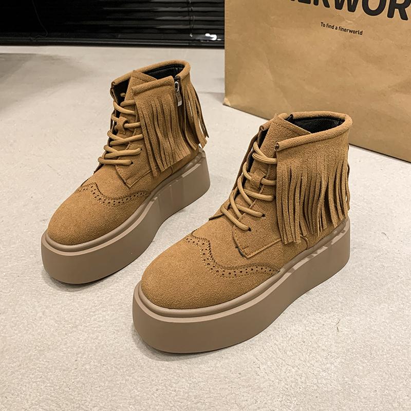 Fashion 2024 New Autumn Thick-soled Women's Fashionable and Casual Solid Color Short-leg Ankle-length Fashion Boots