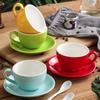 Kitchen Drinkware 220ml Ceramic Coffee Cup European Style with Base Couple Mug Solid Color Cappuccino Cup Gift