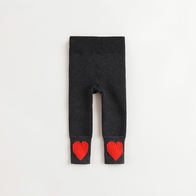 [Fleece-Lined] Mark Jenny Girls  Heart-Shaped Elastic Cuff Leggings Children s Pants Winter New Style 241653 Deep hemp Gray 90