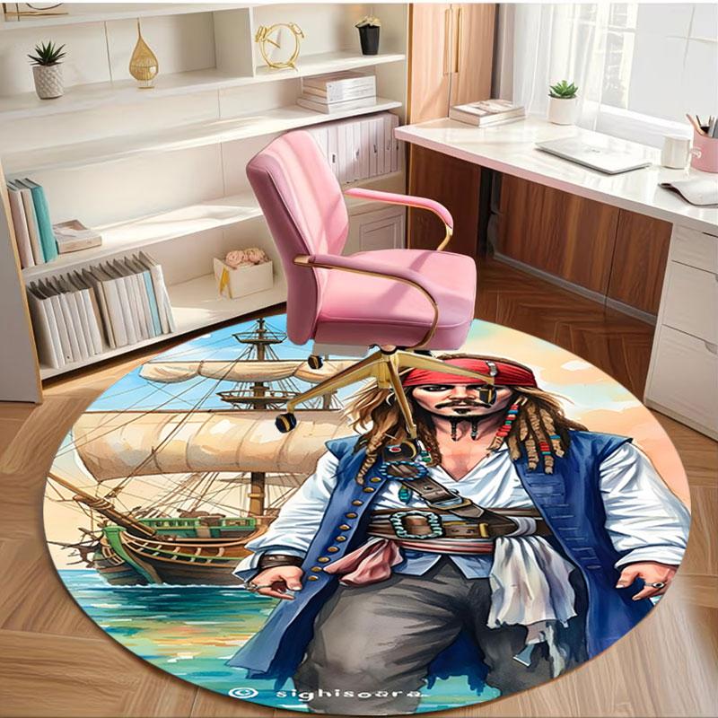 Captain Jack Sparrow Print Round Rug, Washable Floor Carpet, For Entryway Dorm Laundry Room Office Study, Home Decor Birthday Christmas Gift