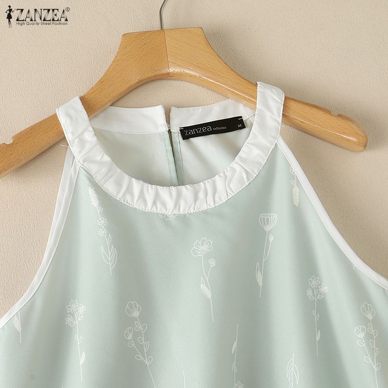 ZANZEA Women Summer Round Neck Casual Sleeveless Print Tank Tops