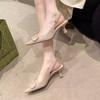 New Thin Heel Black Patent Leather High Heels Pointed Head with Bag Head Sandals Women's Summer Wear