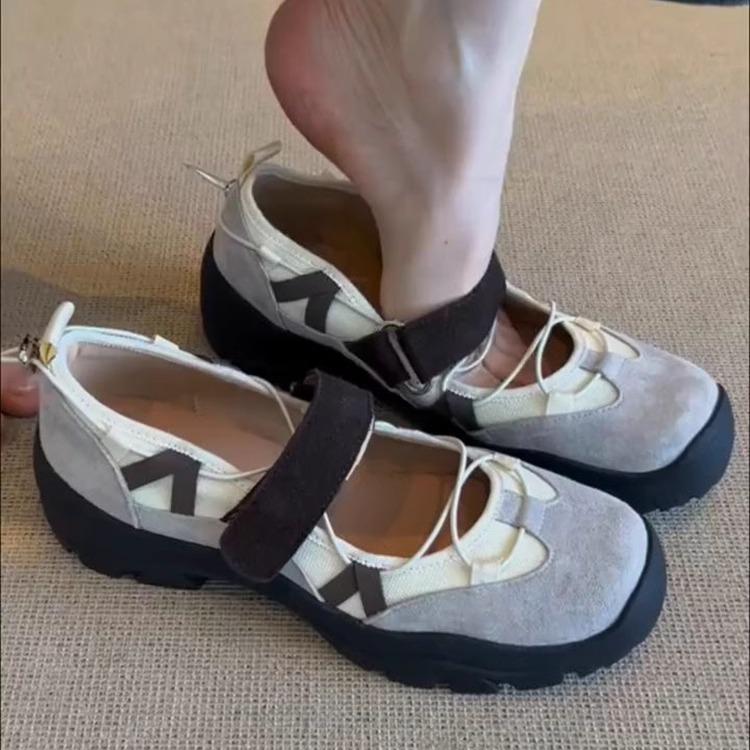 Cowhide version~ French retro style Velcro sports Mary Jane shoes women's new casual ballet sports sandals