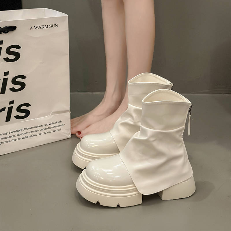 Нові осінні білі черевики Мартін жіночі на невеликій товстій підошві, що збільшують зріст, ретро черевики для штанів, британські короткі черевики