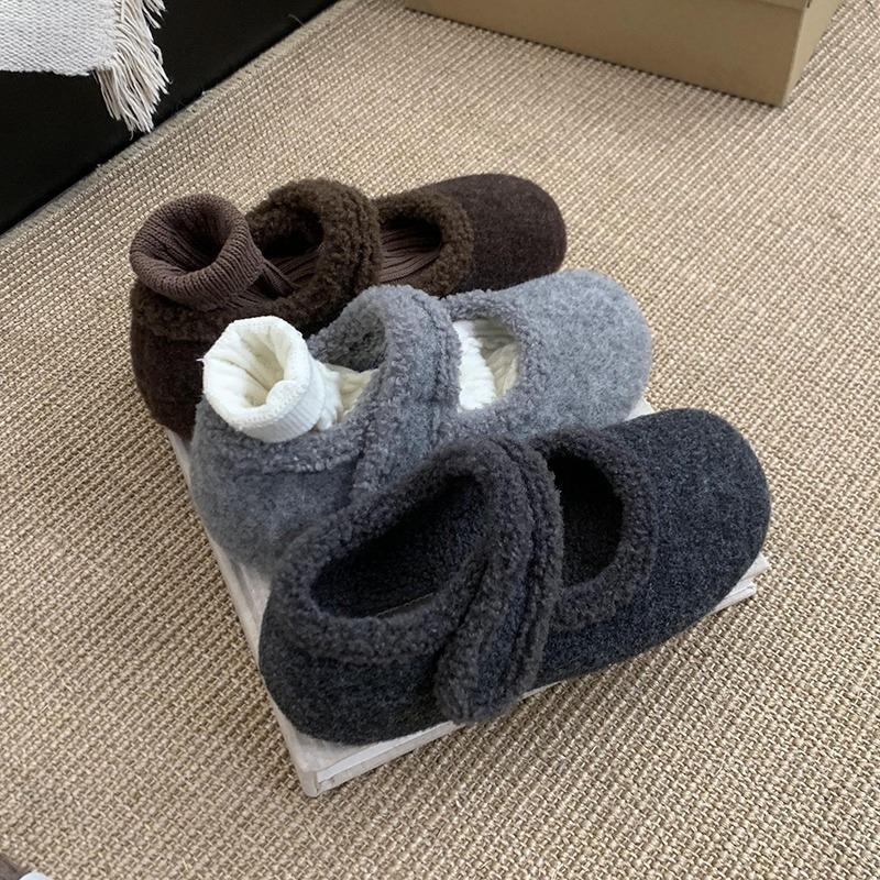 Women Flats Shoes 2026 Autumn Winter Woolen Fabric Comfort Soft Sole Mary Jane Shoes Outdoor Warm Plush Cotton Shoes Zapatos