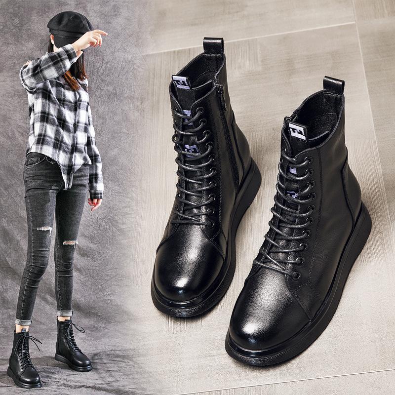 Leder Martin Stiefel 2025 Herbst und Winter neu Retro Britischer Stil Damen Schuhe erste Schicht Rindsleder Innenhöhe Ritterstiefel