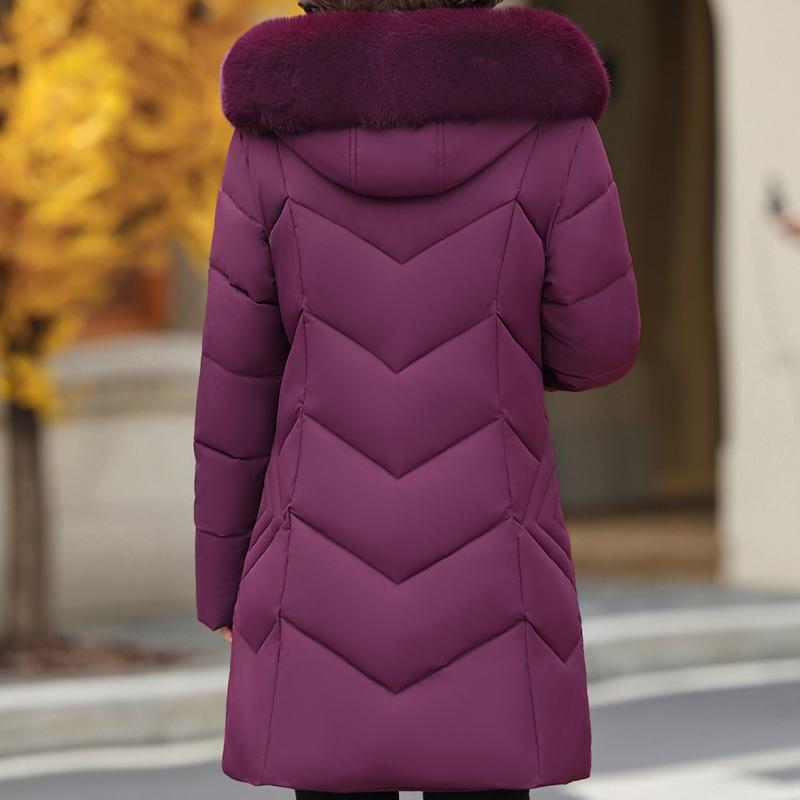 Plus Size XL-6XL Winter Long Coat Female Outerwears Hooded Elegant Faux Fur Collar Loose Thick Warm Middle Age Woman Parka