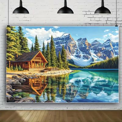 2D Hand Drawn Snow Peak Reflection Lake Backdrop for Landscape Studio & Cottage Wall Shooting