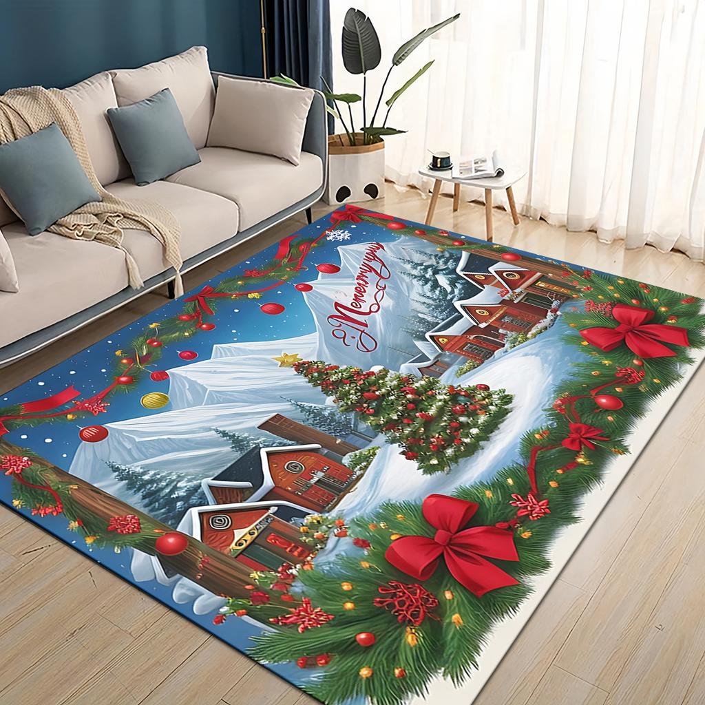 Merry Christmas Cartoon Santa Claus Snowman New Year Gift Carpet Rug for Living Room Bedroom Home Sofa Decoration,Non-slip Mat