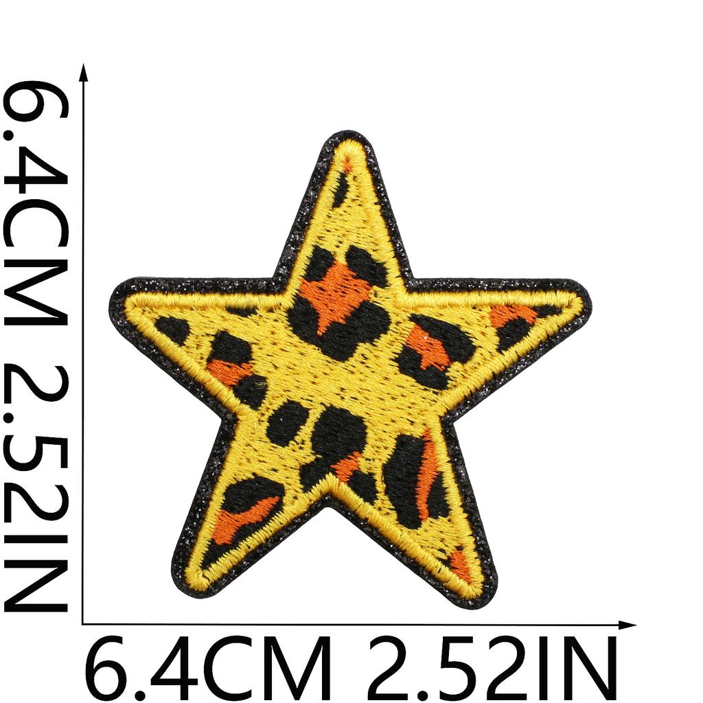Leopard Print Embroidery Cloth Sticker Grit Leather Five-Pointed Star Patch Sticker Bag With Color Pattern Computer Embroidery Label