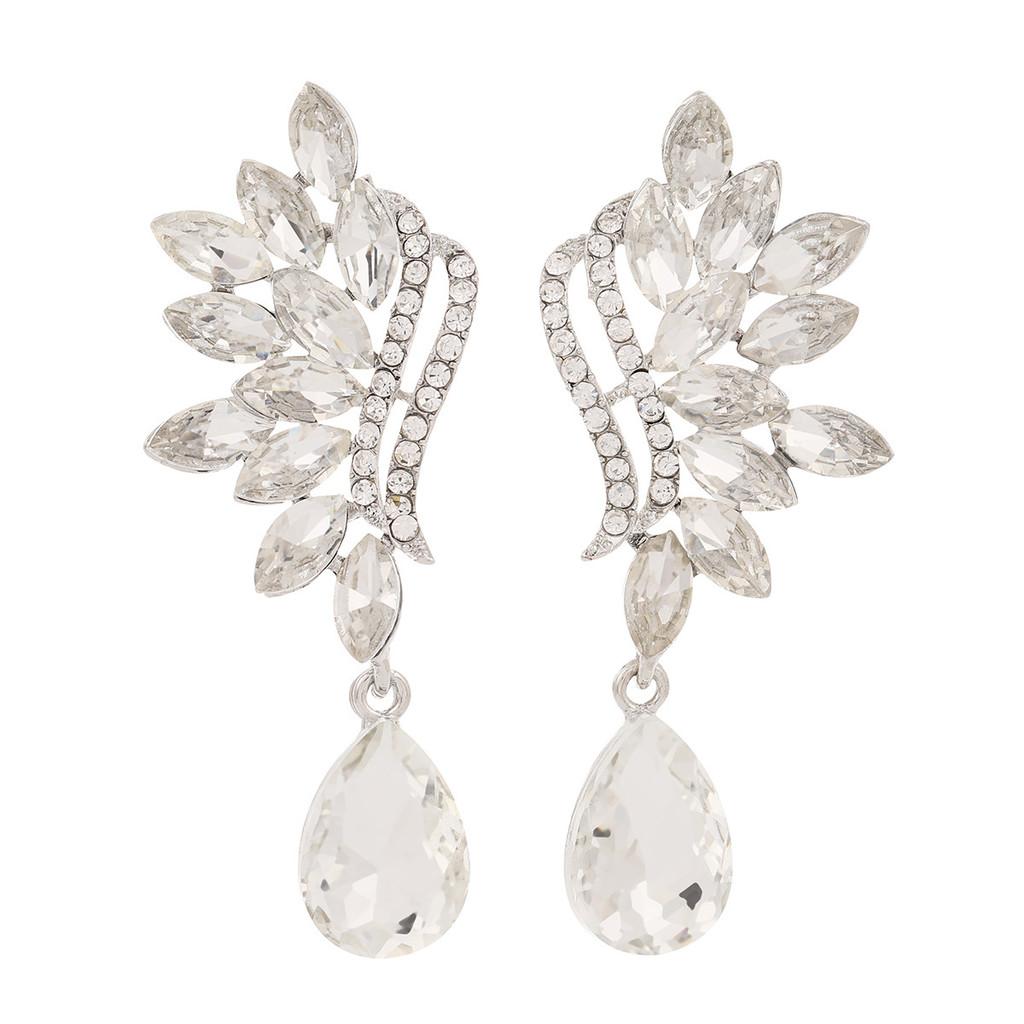 Water Crystal Drop Earrings With Flower Design For Elegant Weddings