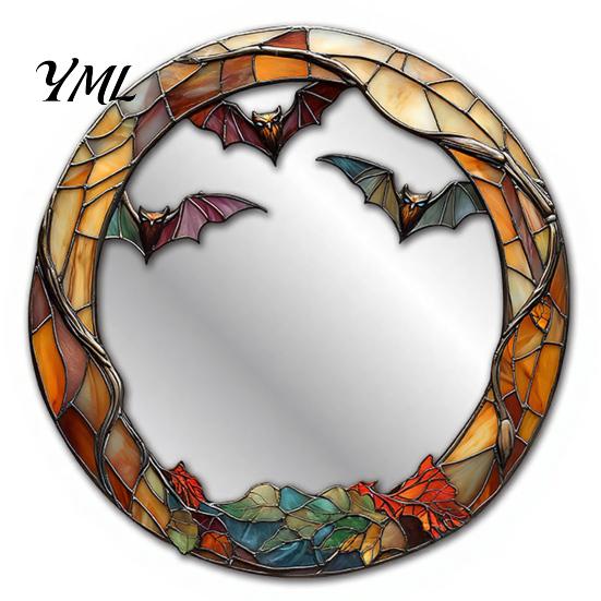 Seasonal Home Wall Decorations Halloween Decorative Mirror Stickers with Spiders/Skeletons/Pumpkins, Retro Hanging Pumpkin Mirrors Ornament,