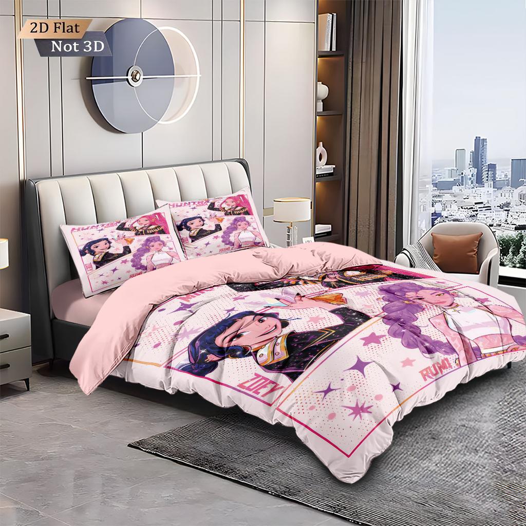 3-teiliges K-Pop Dämonenjäger bedrucktes kernloses Daunendeckenbezug-Set Mehrgrößen Schlafzimmer Bettwäsche Feiertagsdekoration maschinenwaschbar