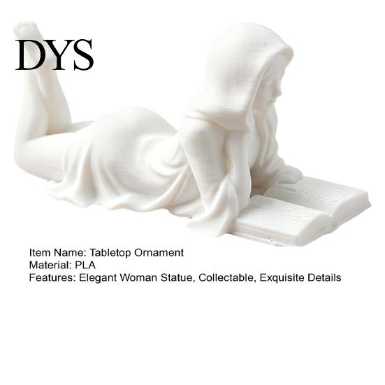 Elegante Wohnkultur Akzente Lesendes Mädchen Figur, 3D Gedruckt Auf Dem Bauch Liegend Künstlerische Schreibtischdekoration Skulptur, Frauenstatue für Büro