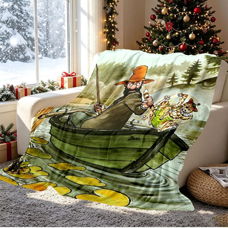 Pettersson und Findus Pattern Blanket for Home Decoration, Bed, Sofa, Car Travel, Camping, Suitable for All Seasons, Birthday Christmas Gift