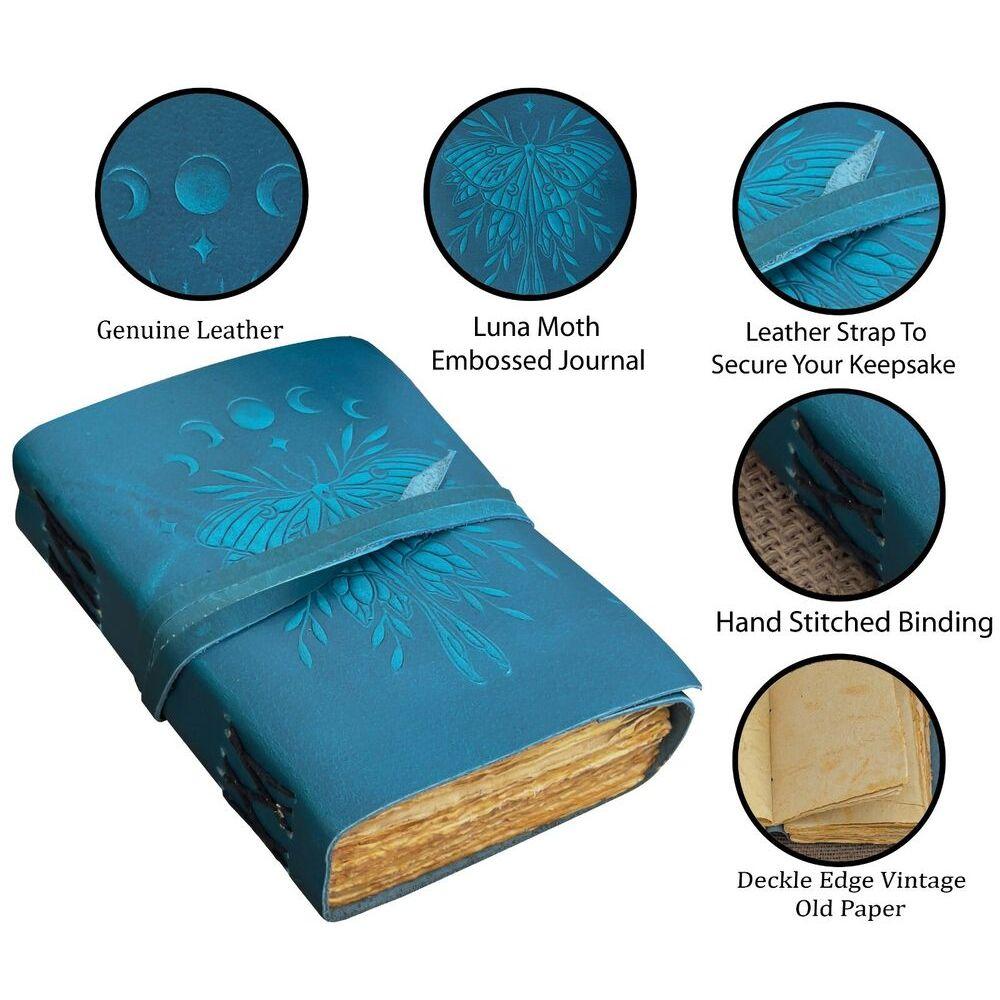 Luna Moth Custom Leather Journal Personalização gratuita 5" x 7" sem forro