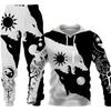 Mens Hooded Sweatshirt Set Wolf 3D Print Long Sleeve Tracksuit Streetwear Casual Fall Winter