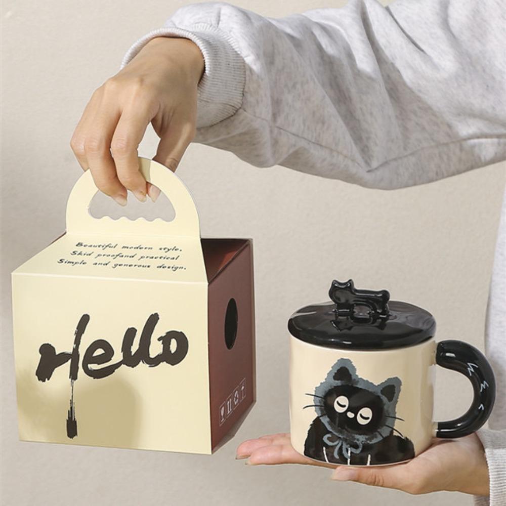 Cute cat cup office mug with lid water cup ceramic couple gift box birthday gift