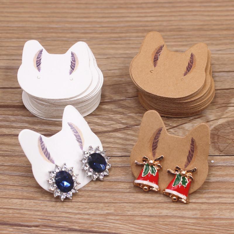 100pc 3.5x3.4cm Cute Cat Card Jewelry Display Cardboards Price Tags Stud Earring Package Display Cards DIY Storage Accessories