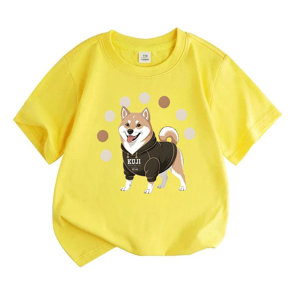 Kids Boys Girls Crew Neck Short Sleeve 100% Cotton T-Shirt, Cute Smiling Shiba Inu Dog in Hoodie Graphic Casual Soft Breathable Tee Top for Children D