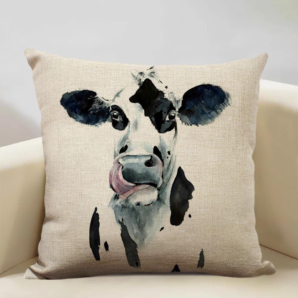 Watercolor Animal Horse Chicken Lizard Cow Antelope Decorative Pillow Case 45x45cm Cushion Cover for Sofa Home Decor