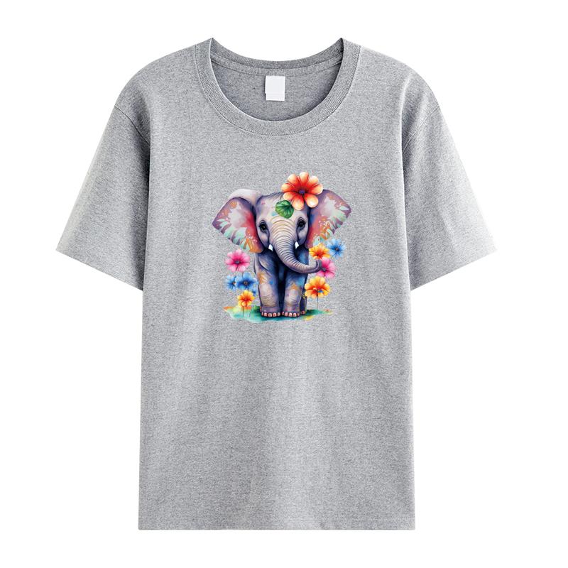 Elephant With Flowers Iron On Patches Clothes Stickers Diy Hoodies Parches Ropa Heat Press Appliqued T-Shirt Animal Patch Hot