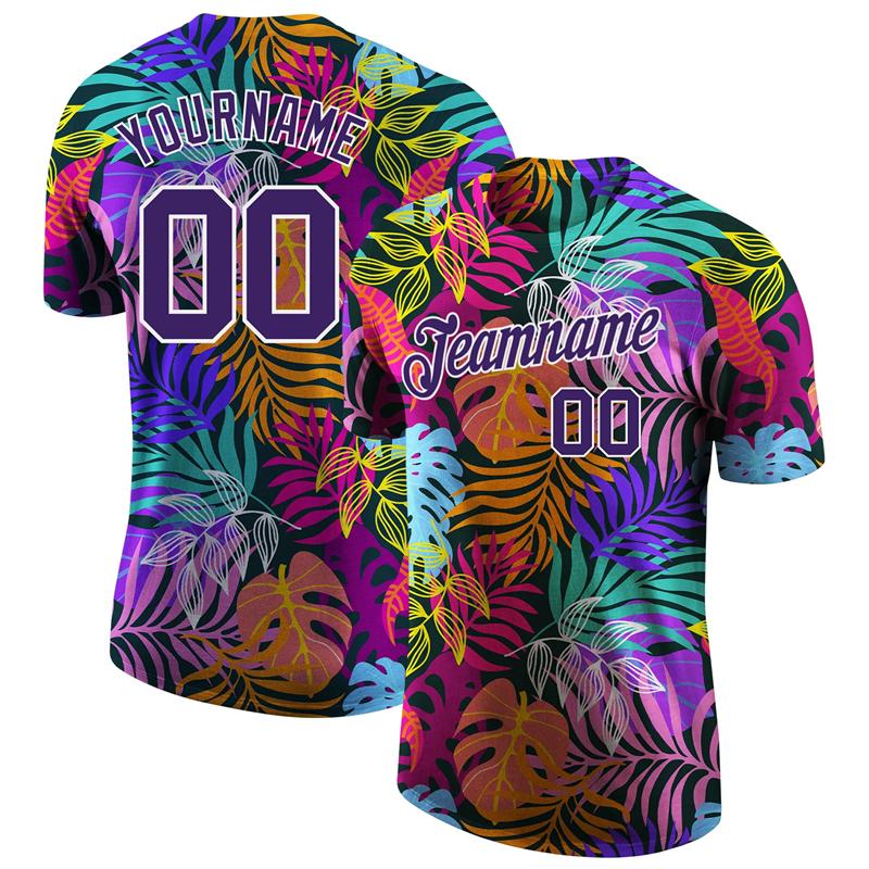 Hawaiian Style Palm Trees Print Custom Name Men's T-shirt Summer Street Cool Trend Sport Short Sleeve Basketball Top