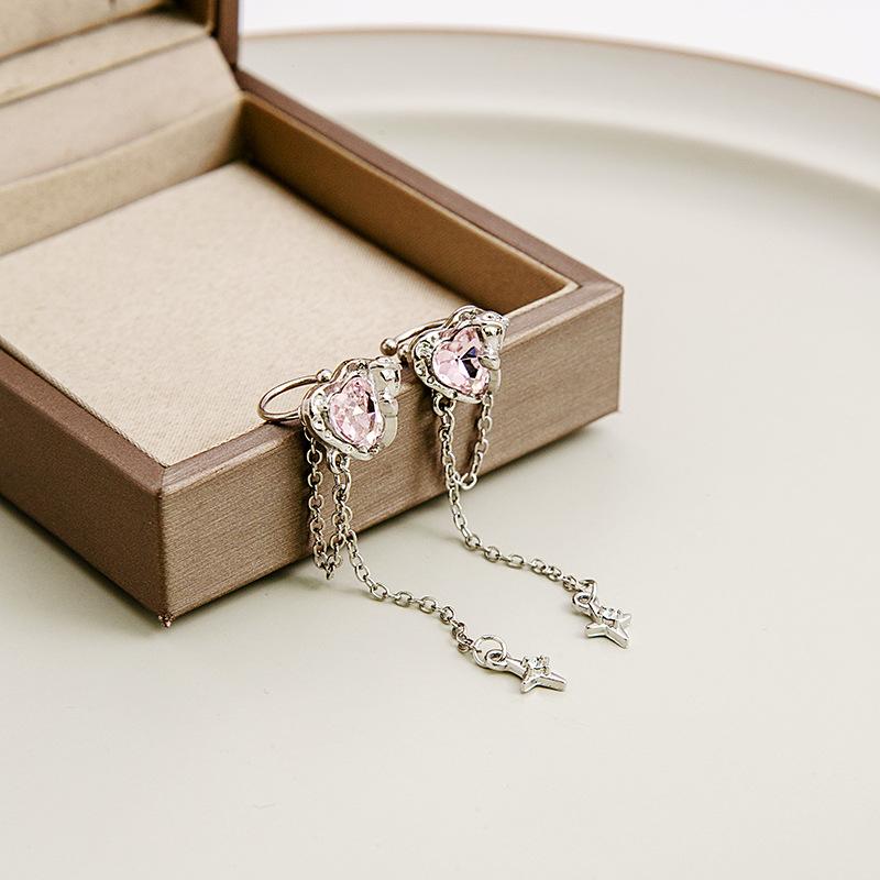 Sweet And Cool Love Fringed Ear Clips, Sweet Pink Zircon Mango Ear Clips, Simple And Pierced Ear Bone Clips.