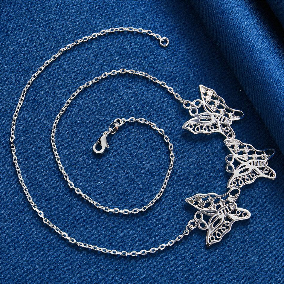 925 Sterling Silver Exquisite Openwork Butterfly Necklace for Women, Fashionable Party and Wedding Jewelry