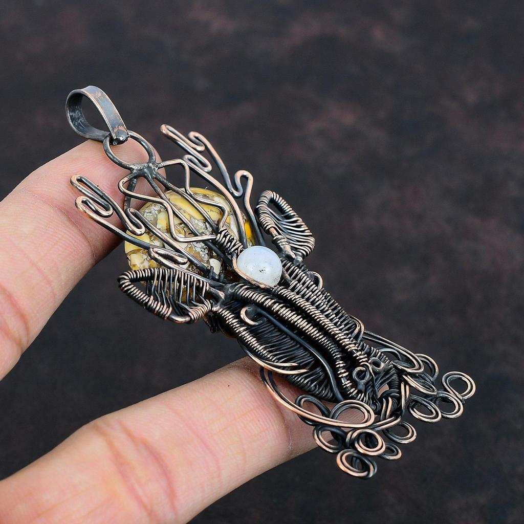 Brecciated Mookaite Gemstone Pendant Copper Wire Wrapped Deer Face Pendant Rainbow Moonstone Pendant Handmade Copper Jewelry Gifts For Women