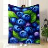 Blueberries and Green Leaves Pattern Patterned Flannel Blanket Perfect for the Bedroom Living Room, Sofa, or a Little Nap