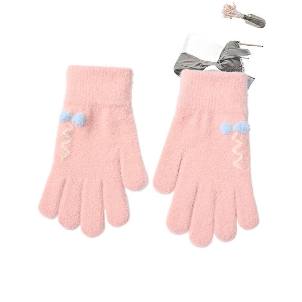 Solid Color Cute Warm Gloves Nylon  Gloves Autumn Knitted Mittens  Driving