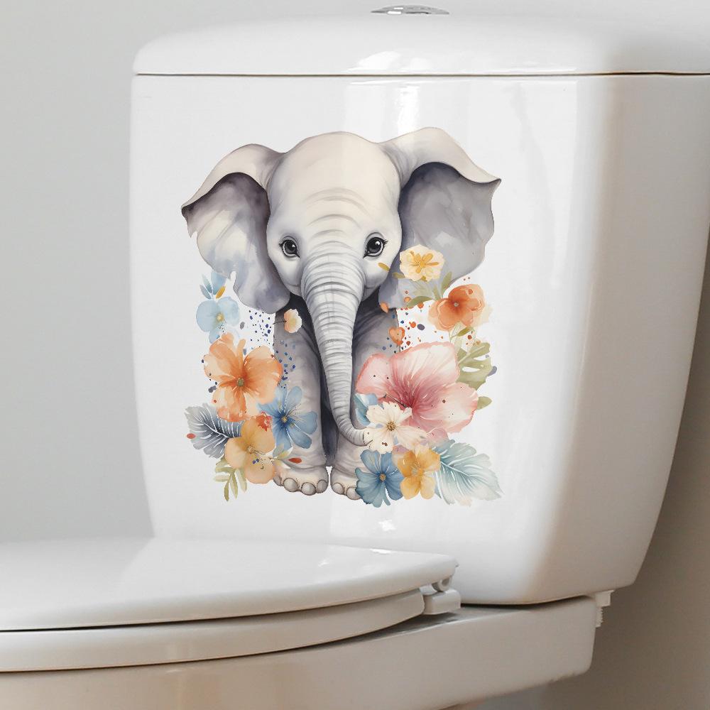 Fun-m114 Cartoon Elephant Painted Flower Toilet with Bathroom Bathroom Beautification Wall Sticker