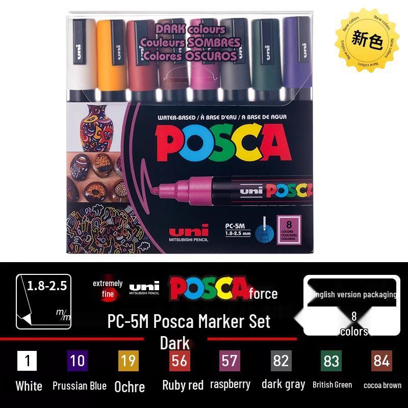 POSCA Treasure Color Acrylic Marker Set (Water-Based, PC-1M/3M/5M)