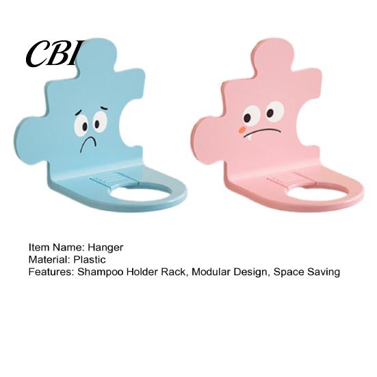 Waterproof Plastic Hanger Wall Mounted Shampoo Holder Hook, Cute Cartoon Splicing Design, Self Adhesive Multi Functional Storage Hook Bottle