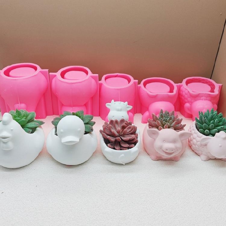 Animal Shaped Silicone Molds Succulents Planter Molds Cement Clay Mould for Epoxy Resin Candle Holder Home Decoration