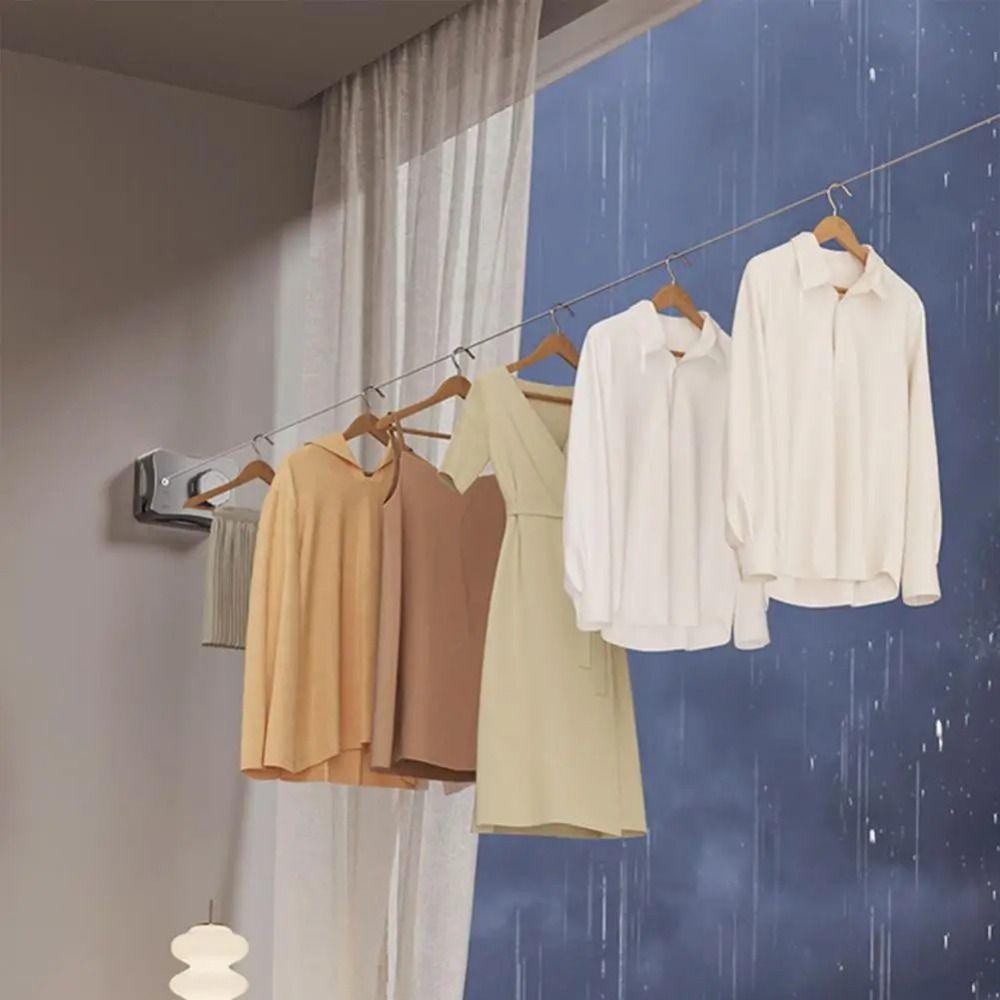 Non Sagging Retractable Clothesline Wall Mounted Telescopic Clothes Hanger Bathroom