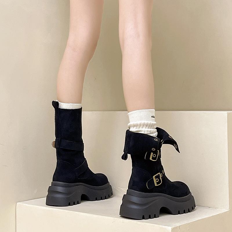 Retro thick-soled heightened two-wear women's Martin boots autumn and winter fashion versatile belt buckle new fashion boots short boots