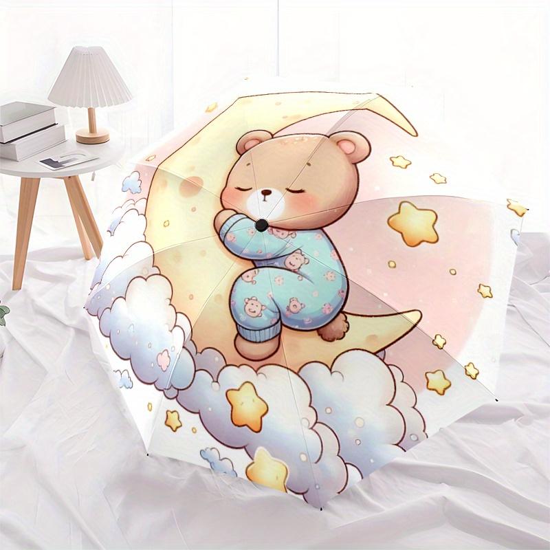 

1pc Bear on the Moon Automatic 3-Fold Umbrella Design, Cute Cartoon Pattern, Portable Outdoor Umbrella, Perfect, Holiday Gift for fans.J007