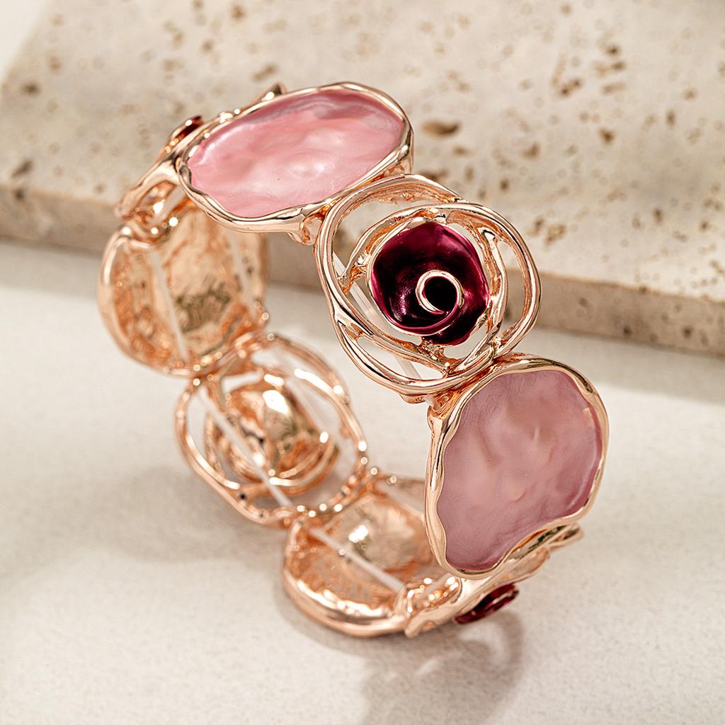 1 Simple and Elegant Colored Enamel Geometric Elastic Thread Rose Oil Drop Bracelet